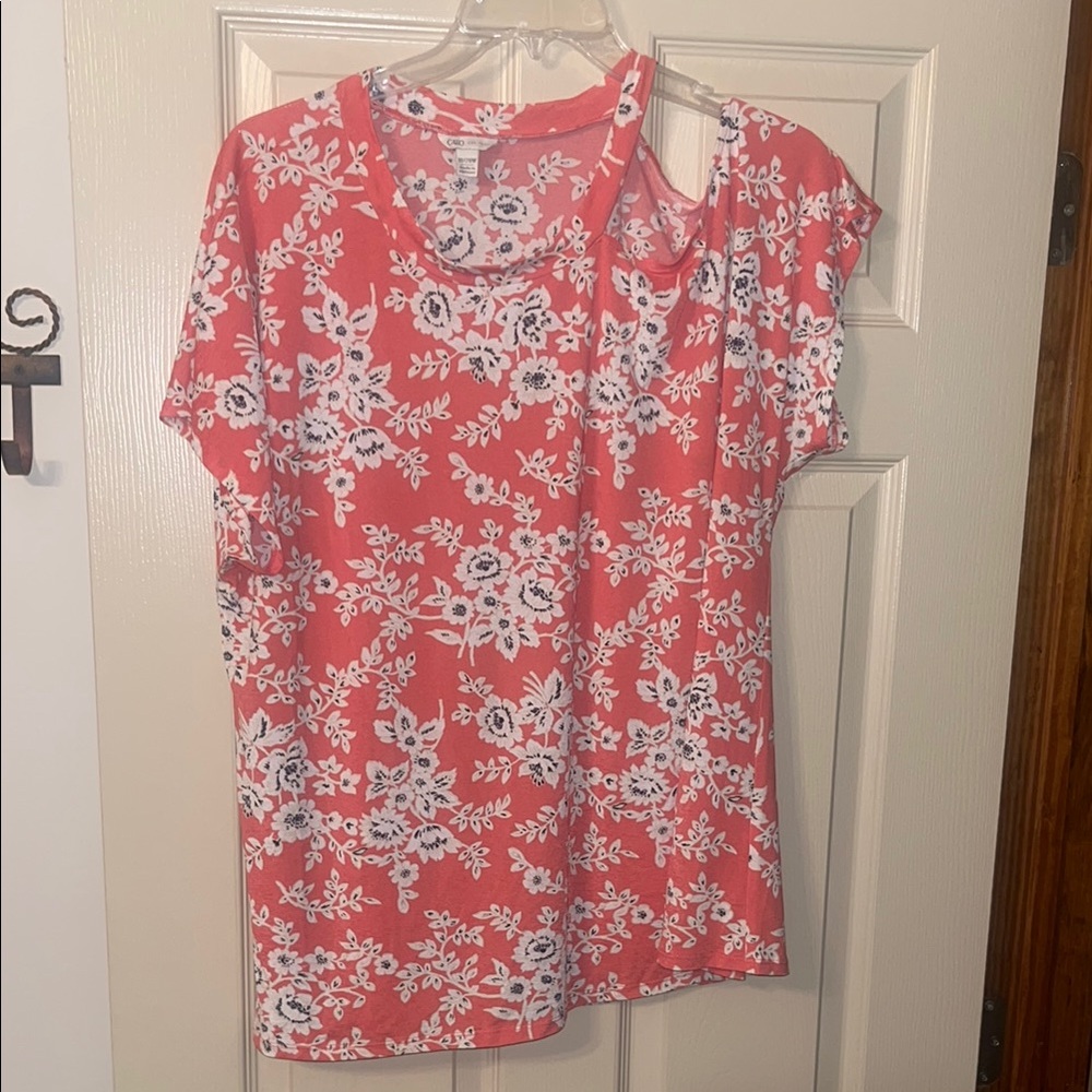 Floral Women's Top - Coral and White